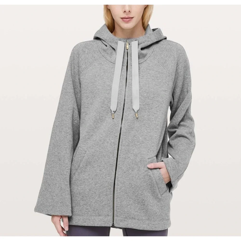 Lululemon On The Daily Hoodie Heather Medium Grey FullZip Sweatshirt Jacket Gold